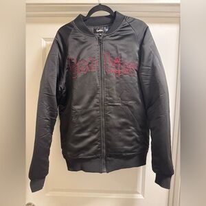 Black Cookies Bomber Jacket with Red Logo Embroidery